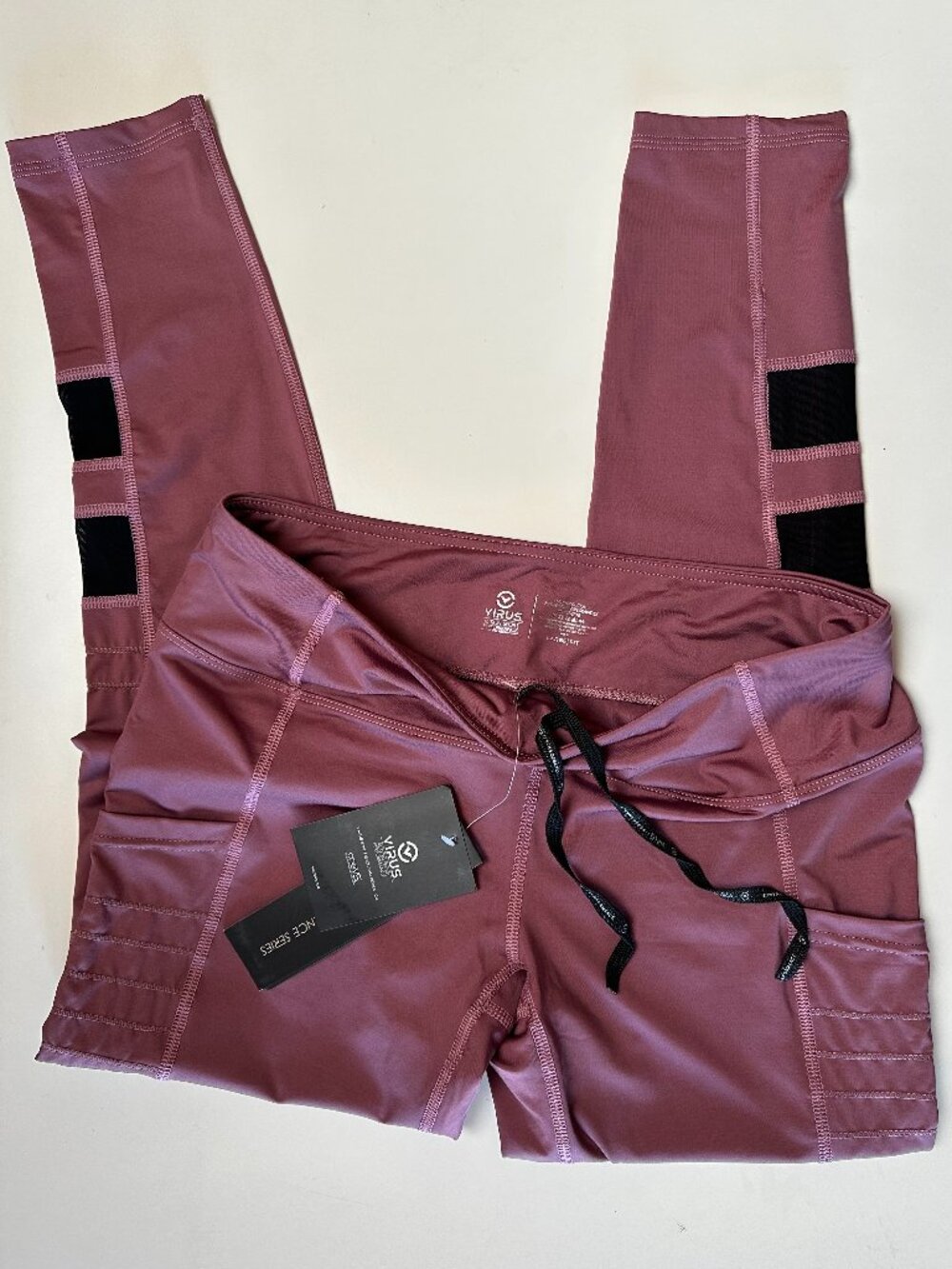 NWT VIRUS INTL Mesh Stay Cool Leggings, Rose Brown (dusty rose), full length